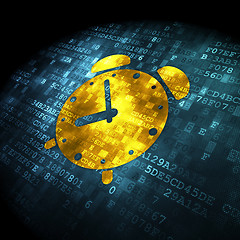 Image showing Timeline concept: Alarm Clock on digital background