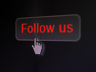 Image showing Social media concept: Follow us on digital button background