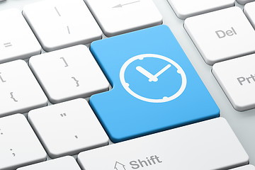 Image showing Timeline concept: Clock on computer keyboard background