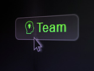Image showing Finance concept: Team and Head Whis Lightbulb on digital button