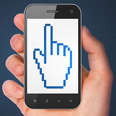 Image showing Social media concept: Mouse Cursor on smartphone