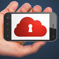 Image showing Cloud technology concept: Cloud Whis Keyhole on smartphone