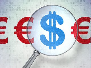 Image showing Currency concept: Dollar And Euro with optical glass on digital