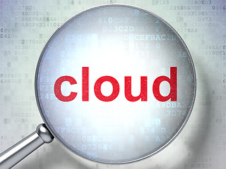 Image showing Cloud technology concept: Cloud with optical glass on digital ba