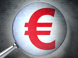 Image showing Currency concept:  Euro with optical glass on digital background