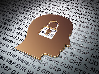 Image showing Finance concept: Golden Head Whis Padlock on Money background