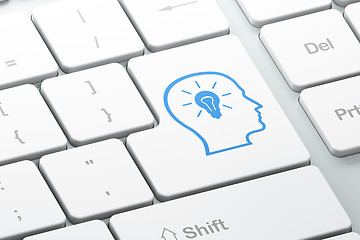 Image showing Education concept: Head With Lightbulb on computer keyboard back