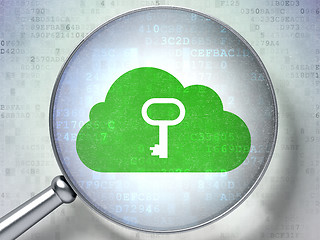 Image showing Cloud technology concept:  Cloud Whis Key with optical glass on