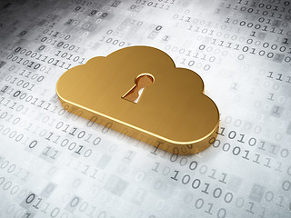 Image showing Cloud technology concept: Golden Cloud Whis Keyhole on digital b