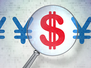 Image showing Currency concept: Dollar And Yen with optical glass on digital b