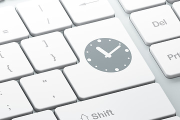 Image showing Timeline concept: Clock on computer keyboard background