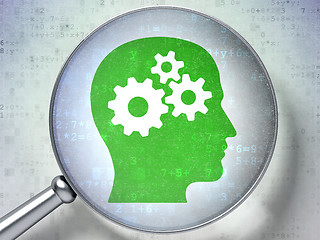Image showing Education concept:  Head With Gears with optical glass