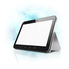 Image showing Black abstract tablet computer (tablet pc) with stand on digital