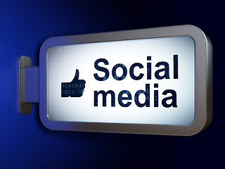 Image showing Social network concept: Social Media and Like on billboard backg