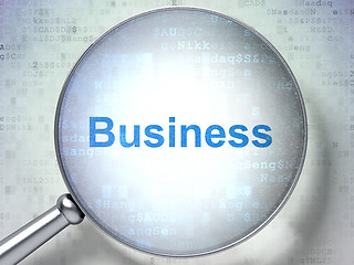 Image showing Business concept: Business with optical glass on digital backgro