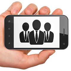 Image showing Advertising concept: Business People on smartphone