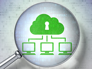 Image showing Safety concept:  Cloud Network with optical glass on digital bac