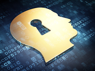 Image showing Privacy concept: Golden Head Whis Keyhole on digital background