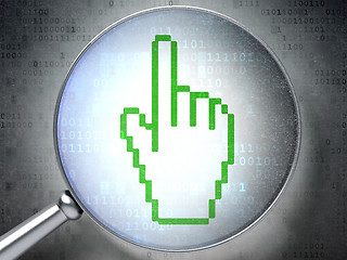 Image showing Web design concept:  Mouse Cursor with optical glass on digital