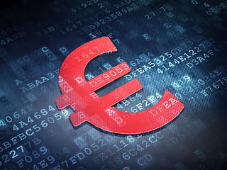 Image showing Currency concept: Red Euro on digital background