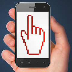 Image showing Advertising concept: Mouse Cursor on smartphone