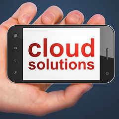 Image showing Cloud technology concept: Cloud Solutions on smartphone