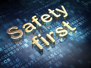 Image showing Protection concept: Golden Safety First on digital background