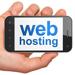 Image showing SEO web development concept: Web Hosting on smartphone