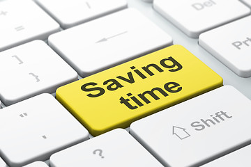 Image showing Timeline concept: Saving Time on computer keyboard background