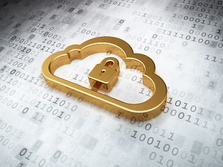 Image showing Cloud computing concept: Golden Cloud Whis Padlock on digital ba