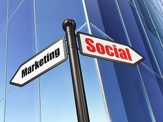 Image showing Advertising concept: Social Marketing on Business Building backg