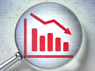 Image showing Marketing concept:  Decline Graph with optical glass on digital