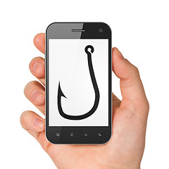 Image showing Protection concept: Fishing Hook on smartphone