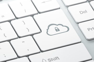 Image showing Cloud technology concept: Cloud Whis Padlock on computer keyboar