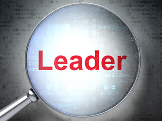 Image showing Business concept: Leader with optical glass on digital backgroun