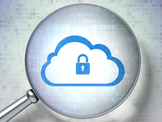 Image showing Cloud computing concept:  Cloud Whis Padlock with optical glass