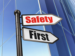 Image showing Protection concept: Safety First on Business Building background