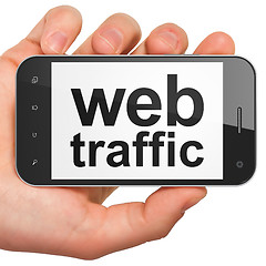 Image showing SEO web development concept: Web Traffic on smartphone