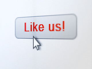 Image showing Social network concept: Like us! on digital button background