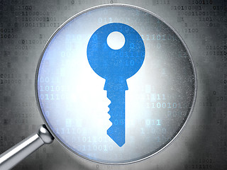 Image showing Privacy concept:  Key with optical glass on digital background