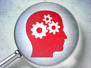 Image showing Information concept:  Head With Gears with optical glass on digi