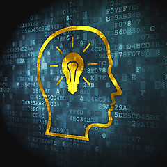 Image showing Finance concept: Head Whis Lightbulb on digital background