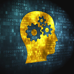 Image showing Marketing concept: Head With Gears on digital background