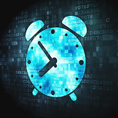 Image showing Timeline concept: Alarm Clock on digital background