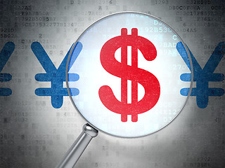 Image showing Currency concept: Dollar And Yen with optical glass