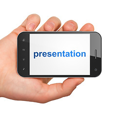 Image showing Advertising concept: smartphone with Presentation
