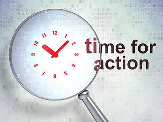 Image showing Timeline concept: Clock and Time for Action with optical glass