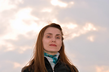 Image showing Woman against the evening sky