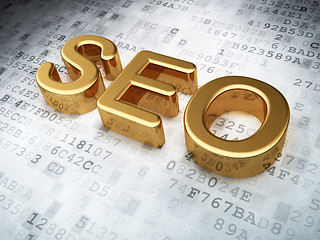 Image showing SEO web development concept: Golden SEO on digital background
