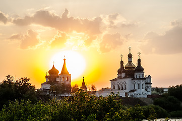 Image showing Sunset against Holy Trinity Monastery. Tyumen